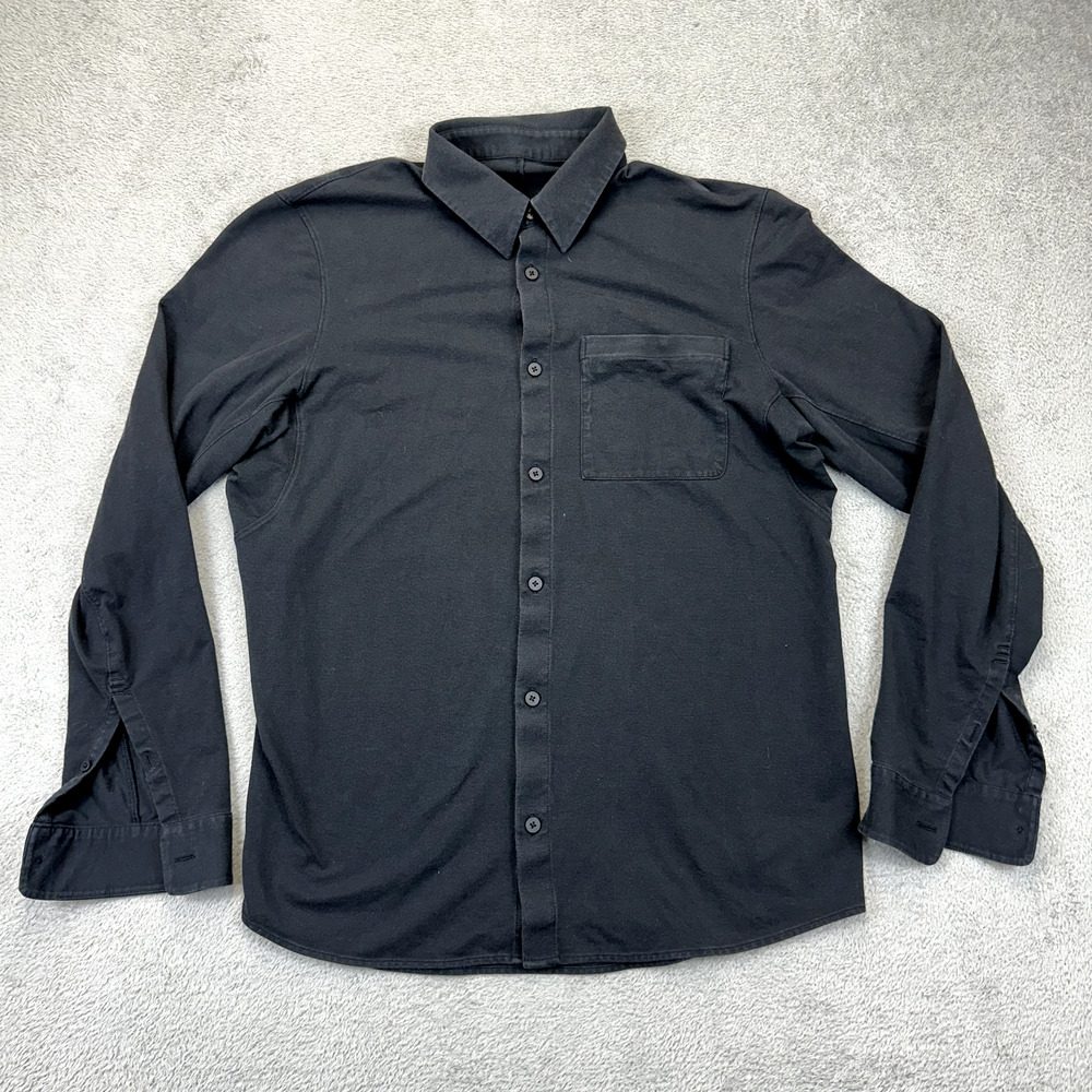 Lululemon Mens M Commission Long Sleeve Slim Fit Shirt Button Up Gray Black